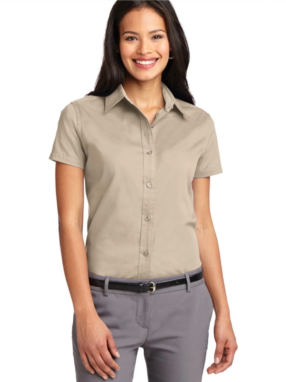 Port Authority Womens M Shirts Khaki Short Sleeve Button Down Workwear Uniform